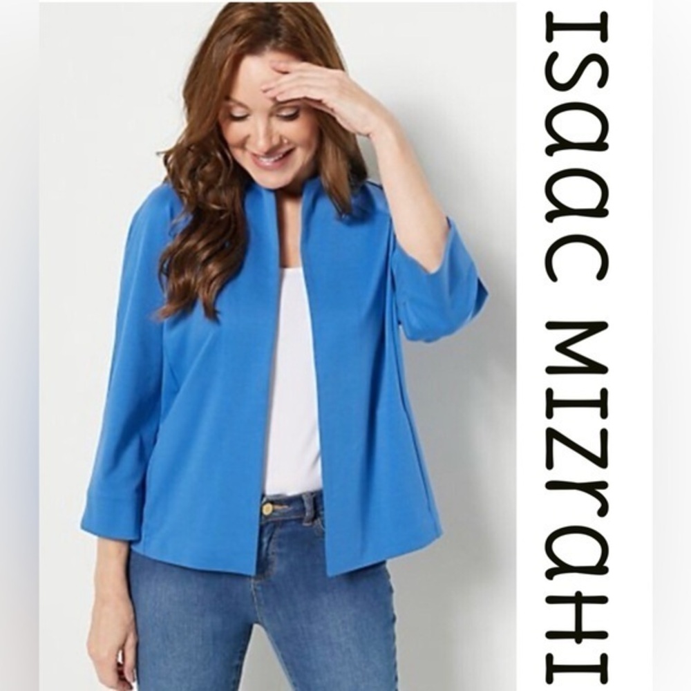 ❤️Isaac Mizrahi Live Elements Blue Open-Front Jacket Blazer Cardigan  M